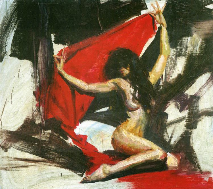 (image for) Handmade Oil painting for home canvas, oil painting framed canvas for living room Henry Asencio's red veil